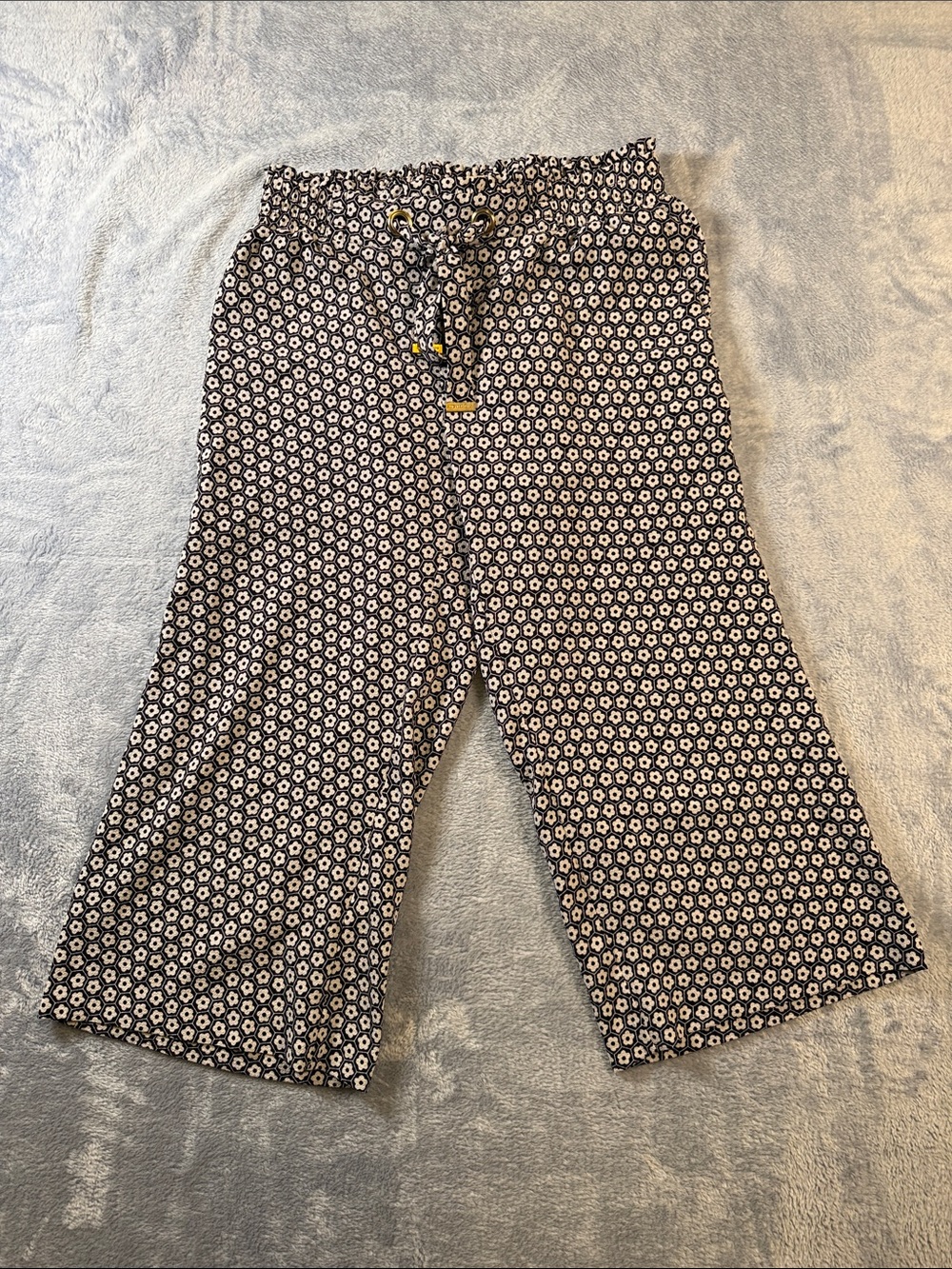 Michael Kors Navy and White Floral Cropped Wide-Leg Pants #3166